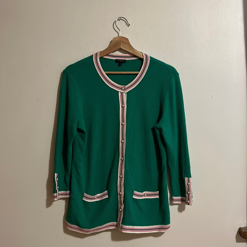 Talbots Green and Pink Button Up Cardigan
